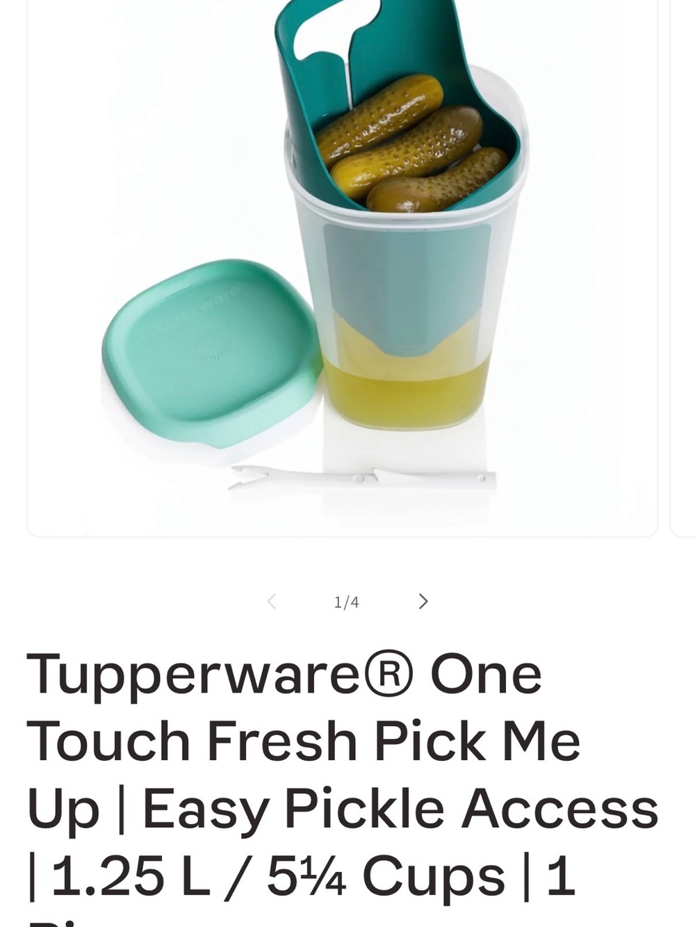 Tupperware Teal and Light Green Pickle Keeper with Scoop